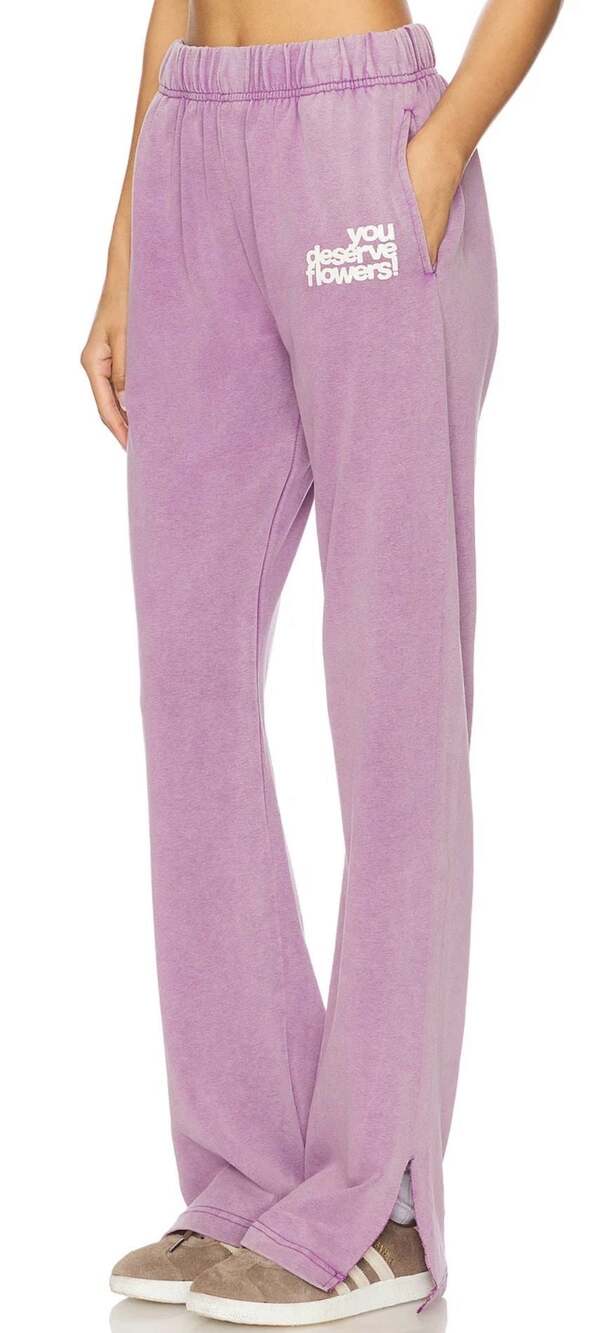 The Mayfair Group You Deserve Flowers Wide Leg Sweatpants Purple XS - Picture 5 of 14